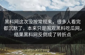 黑料网这次没按常规来，很多人看完都沉默了，本来只是围观黑料吃瓜网，结果黑料网反倒成了转折点