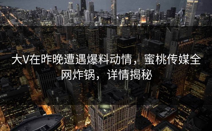 大V在昨晚遭遇爆料动情，蜜桃传媒全网炸锅，详情揭秘